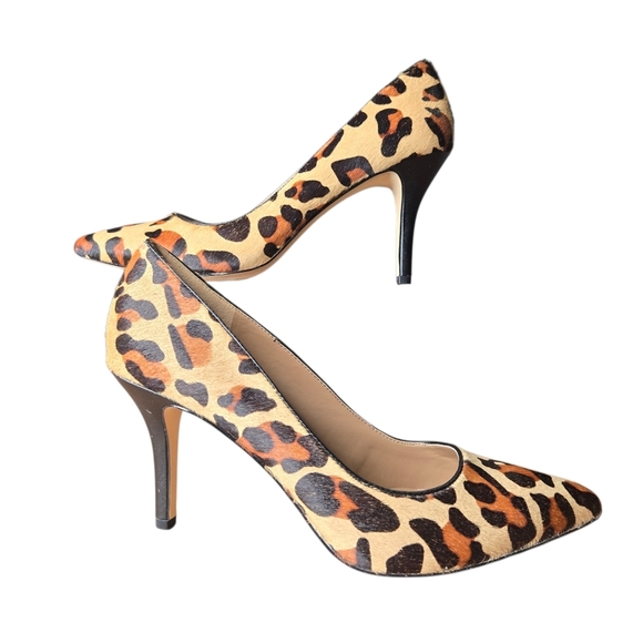 BCBG Womens GAMINKH-X Cow Hair Cheetah Print Stiletto Heels Natural Size 8.5 - Picture 1 of 11